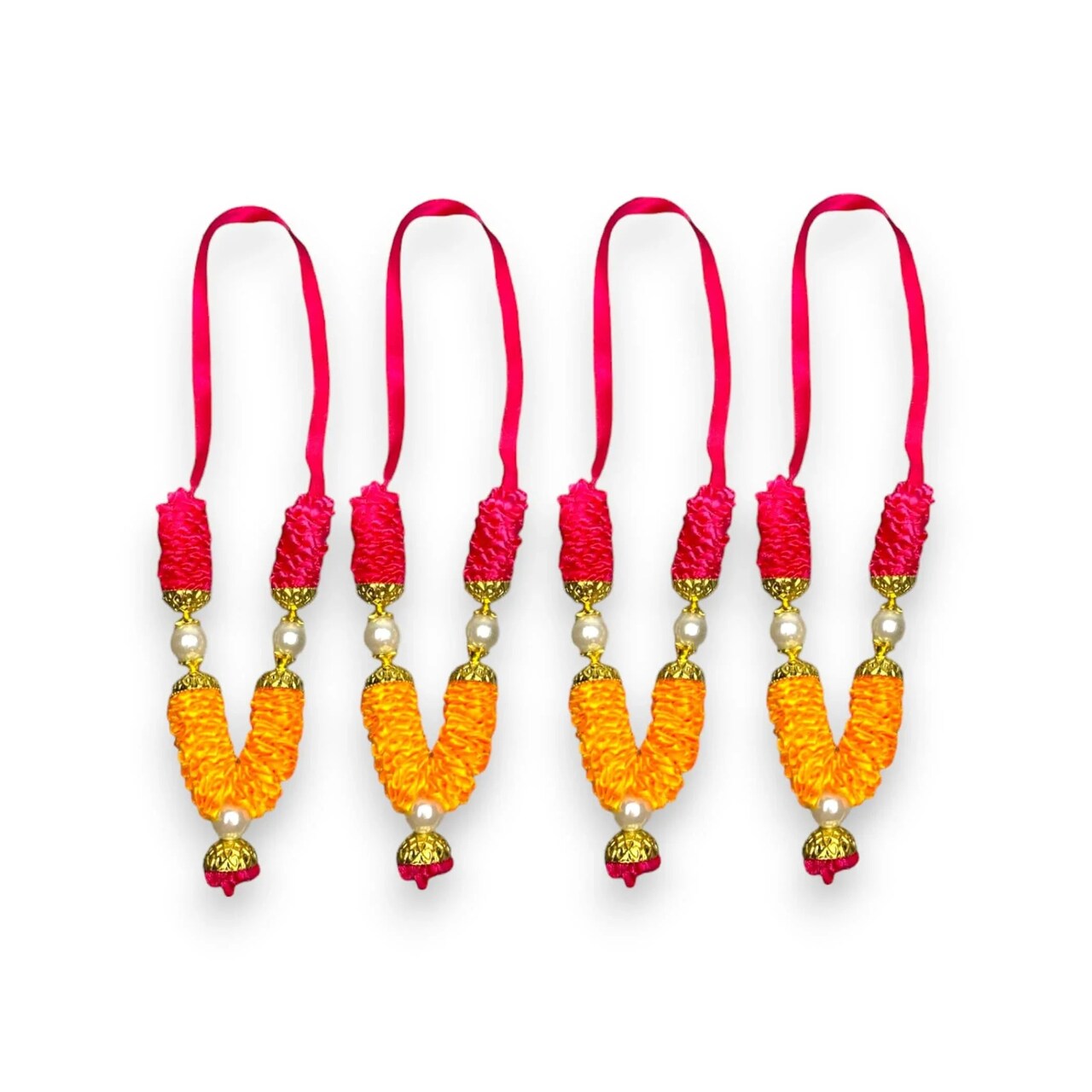 Set of 4 Mini Idol Mala 4.5 Inches God Goddess Haar Mala Makhmali Bhagwan Haar Idol Diwali Pooja Item Garland for Photo Frame God Shringar Reusable Mala